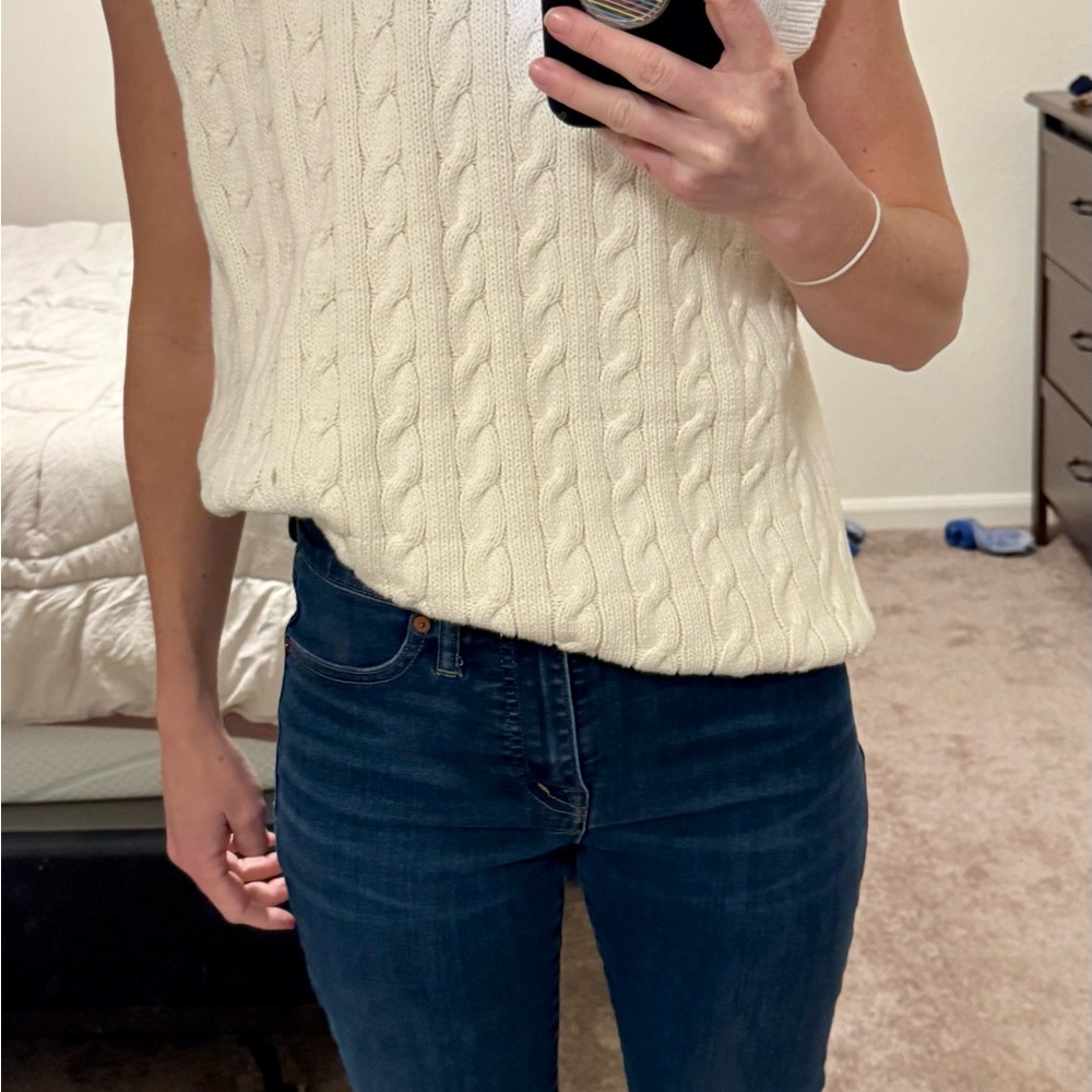 John Ashford Cream Knit Golf Sweater Vest 100% Cotton Size Small